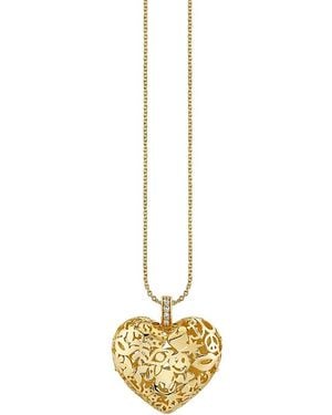 Sydney Evan 14K Diamond Puffy Icon Wallpaper Heart Charm Necklace, 16 - Metallic