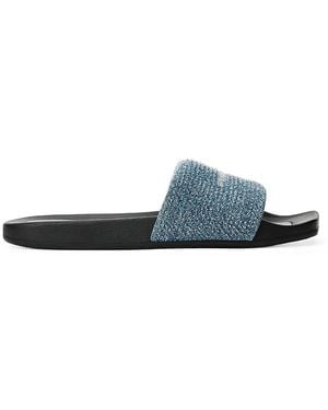 Alexander Wang Denim Hotfix Pool Slide Sandals - Blue