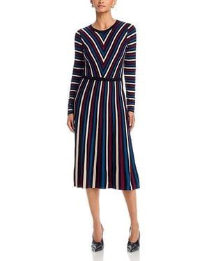 Tahari Striped Midi Flared Dress - Blue