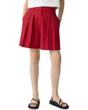 Theory Pleated Linen Shorts - Red
