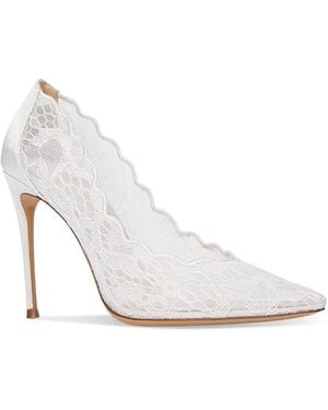 Black Suede Studio Lace Classic Pointed Toe Pumps - White