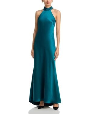 Aqua Sleeveless Satin Gown - Blue