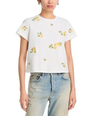 Aqua Lemon Embroidered T Shirt - White