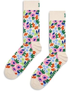 Happy Socks Flower Print Crew Socks - White
