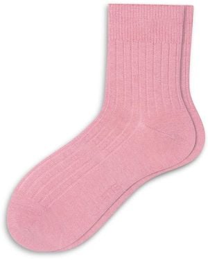 Hue Ribbed Cropped Crew Socks - Pink