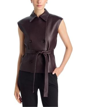Theory Leather Belted Trench Vest - Blue