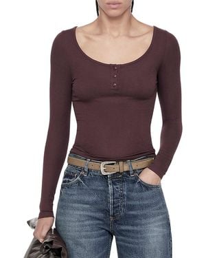 AllSaints Jules Long Sleeve Henley Top - Purple