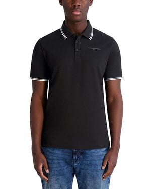 Karl Lagerfeld Short Sleeve Striped Trim Polo Shirt - Black