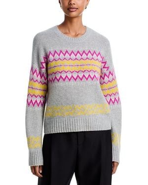 Aqua 100% Cashmere Fair Isle Crewneck Sweater - Gray