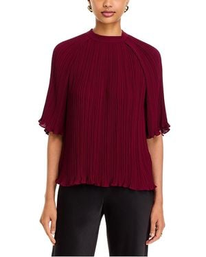 Tahari Elbow Sleeve Micro Pleated Blouse - Red