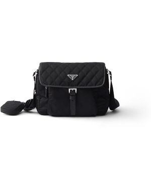 Prada Medium Quilted Re-Nylon Shoulder Bag With Saffiano Leather Trim - Black