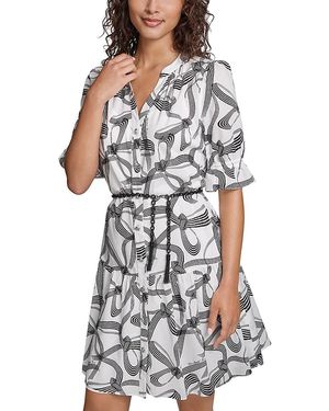 KARL LAGERFELD Belted Shirt Dress - Gray
