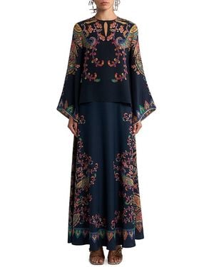 Etro Silk Flared Sleeve Keyhole Blouse - Blue
