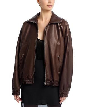Acne Studios Leather Funnel Neck Jacket - Brown