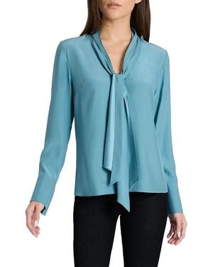 Santorelli Amanda Silk Long Sleeve Tie Neck Blouse - Blue