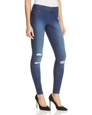 Hue Ripped Knee Denim Leggings - Blue