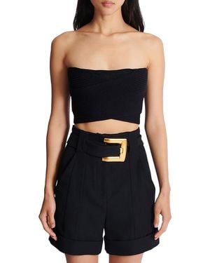 Balmain Tube-Knit Bra Top - Black