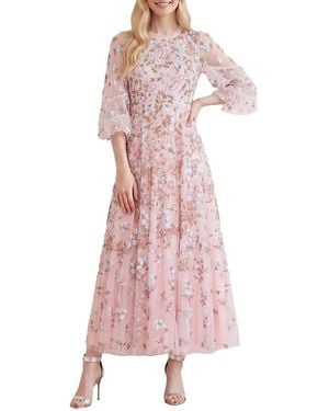 Needle & Thread Everett Bloom Round Neck Maxi Dress - Pink
