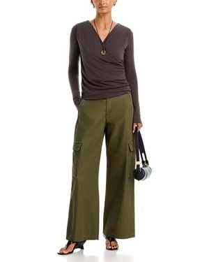 Aqua Crossover V Neck Long Sleeve Top - Brown