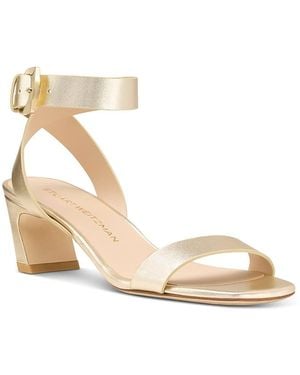 Stuart Weitzman Sai Leather Mid Heel Sandals - Metallic