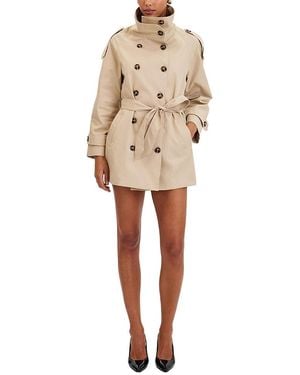 Miss Circle Vanetta High Collar Double-Breasted Trench Mini Coat - Natural