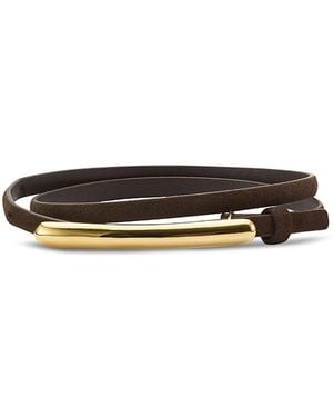 Lelet Glossy Bar Skinny Suede Belt - Brown