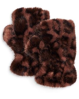 Aqua Faux Fur Fingerless Gloves - Brown