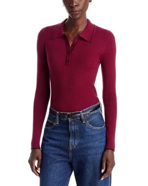 Tahari Contrast Tipped Rib Knit Polo Sweater - Red