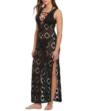 Red Carter Lace Up Cover Up Dress - Black