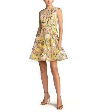 Mac Duggal Floral Embroidered Sleeveless A-Line Mini Dress - Yellow
