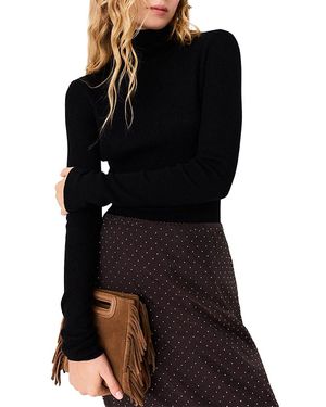 Maje Milko Wool Blend Ribbed Turtleneck Sweater - Black