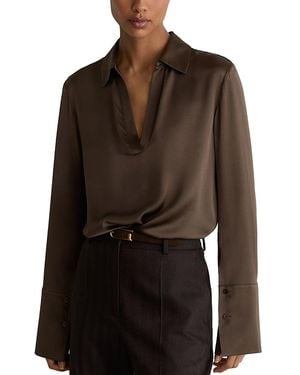 Reiss Marina Silk V Neck Top - Brown
