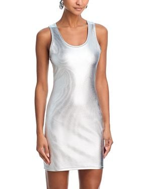 Aqua Metallic Sleeveless Mini Dress - White