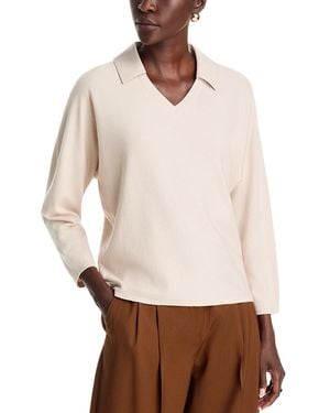 Sioni Faux Leather Collar V Neck Sweater - White