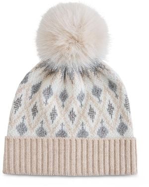 Sofiacashmere Fair Isle & Pom Pom Knit Hat - White