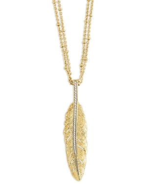 Anabel Aram Pave Feather Large Pendant Necklace, 17-18 - Metallic