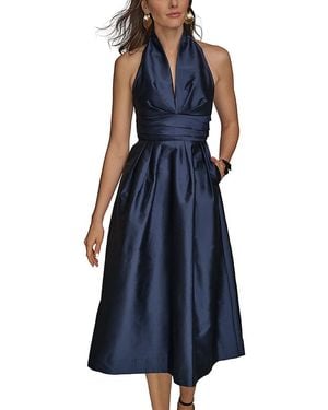 Donna Karan Halter Neck Ruched Midi Dress - Blue