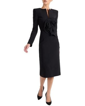 Santorelli Maya Long Sleeve Midi Dress With Dramatic Floral Applique - Black