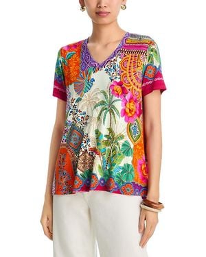 Johnny Was The Janie Favorite Short Sleeve V Neck Swing Tee - Red