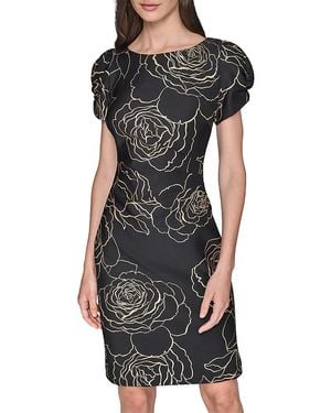 KARL LAGERFELD Floral Print Puff Sleeve Sheath Dress - Black