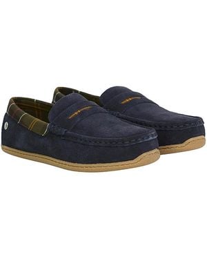 Barbour Albert Suede Moc Toe Slippers - Blue