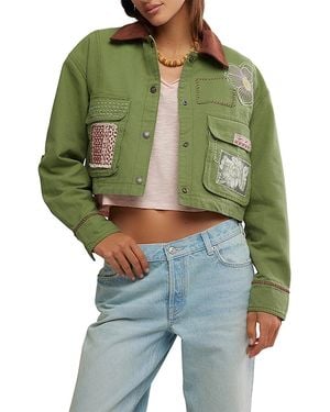 Free People Martha Workwear Appliques Jacket - Green