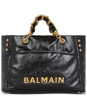 Balmain 1945 Soft Crackled Leather Tote Bag - Black