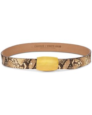 L'Agence Milou Domed Croc Embossed Leather Belt - Metallic