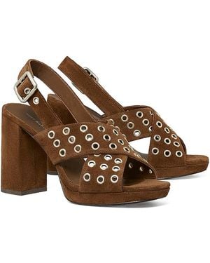 Tory Burch Cross Band Suede Sandals - Brown