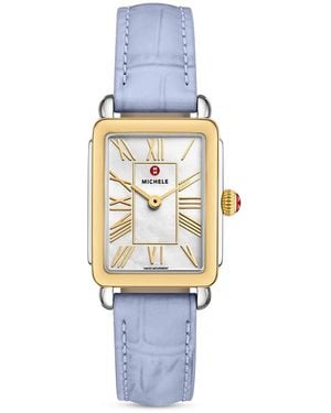 Michele Deco Park Two-Tone 18K-Plated Pastel Leather Watch, 23Mm X 29Mm - White