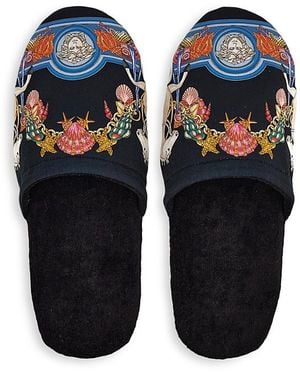 Versace Coral Theater Terry Bath Slippers - Blue