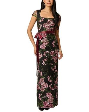 Adrianna Papell Satin Belt Jacquard Column Gown - Multicolor