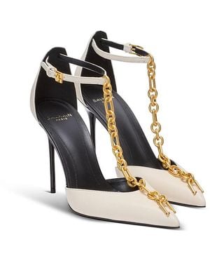 Balmain Sync Leather Stilettos With Pointed Toe Pumps - White