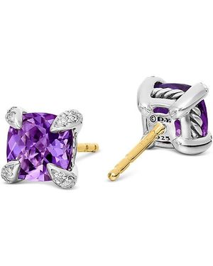 David Yurman Chatelaine Cushion Stud Earrings With Diamonds - Purple
